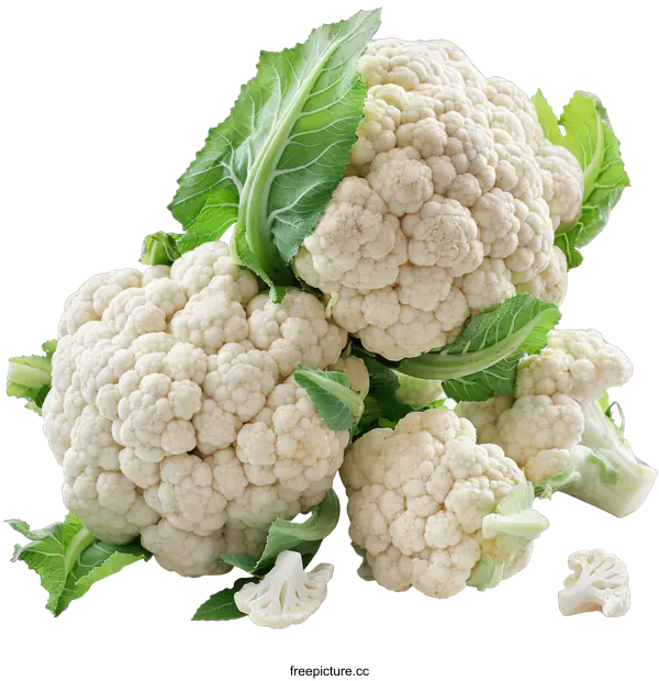 [Transparent Background PNG]Fresh cauliflower heads with leaves