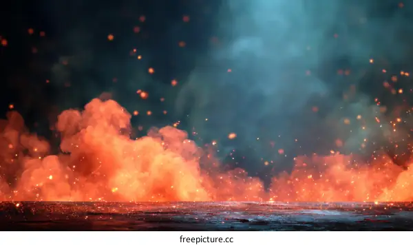 Fiery Sparks and Smoke Dramatic Background