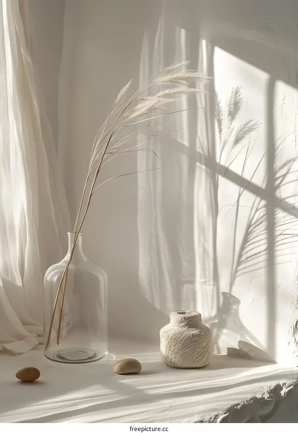 Minimalist Home Decor with Dried Grass and Stone Vase