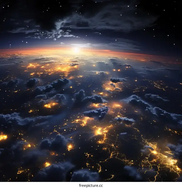 Earth from space showing city lights at night