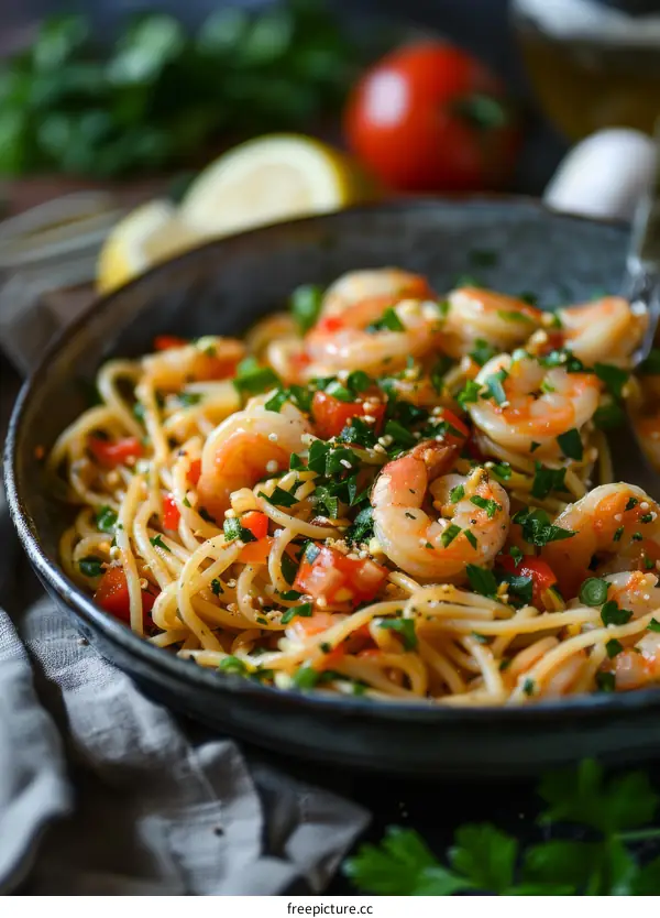 Delicious Seafood Pasta with Shrimp, Tomatoes, and Parsley