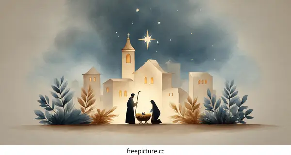 Christmas Nativity Scene with Starry Night