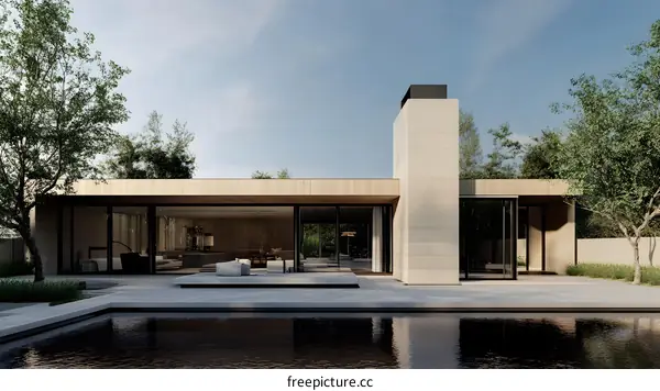 Modern House With Swimming Pool And Landscaping