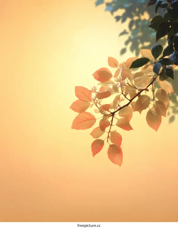 Autumn Leaves on a Branch in Soft Light