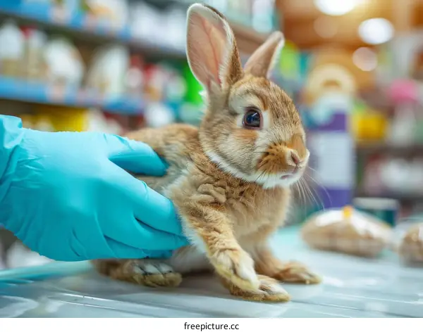 Veterinarian Examining Brown Rabbit on Examination Table