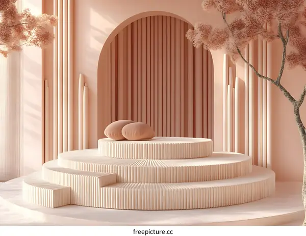 Minimalist Pink Aesthetic 3D Stage Scene with Pillows