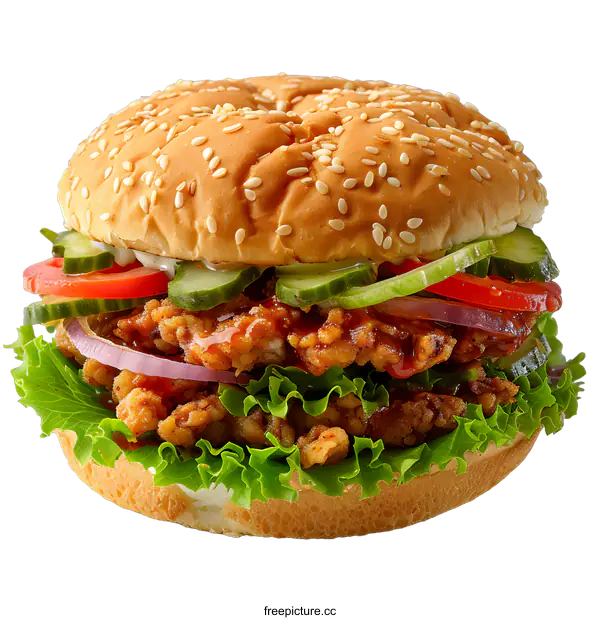 [Transparent Background PNG]Crispy Chicken Burger on White Background