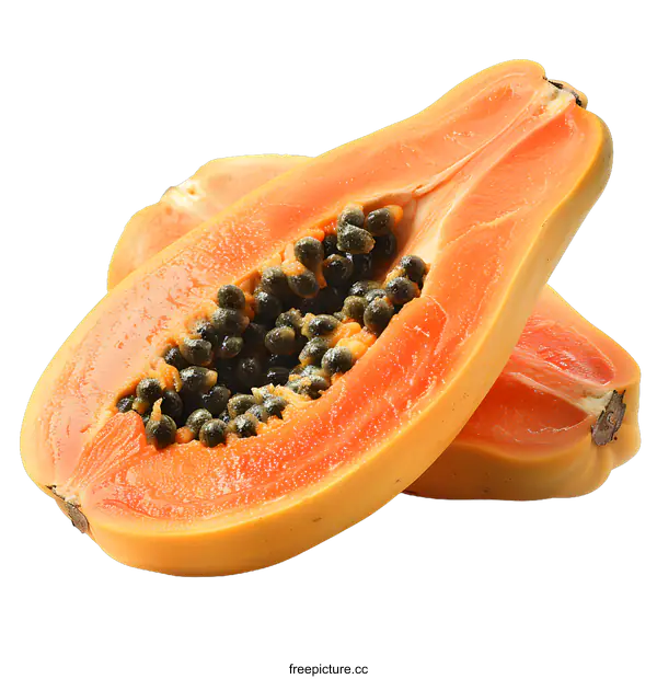 [Transparent Background PNG]Ripe Papaya Halves on White