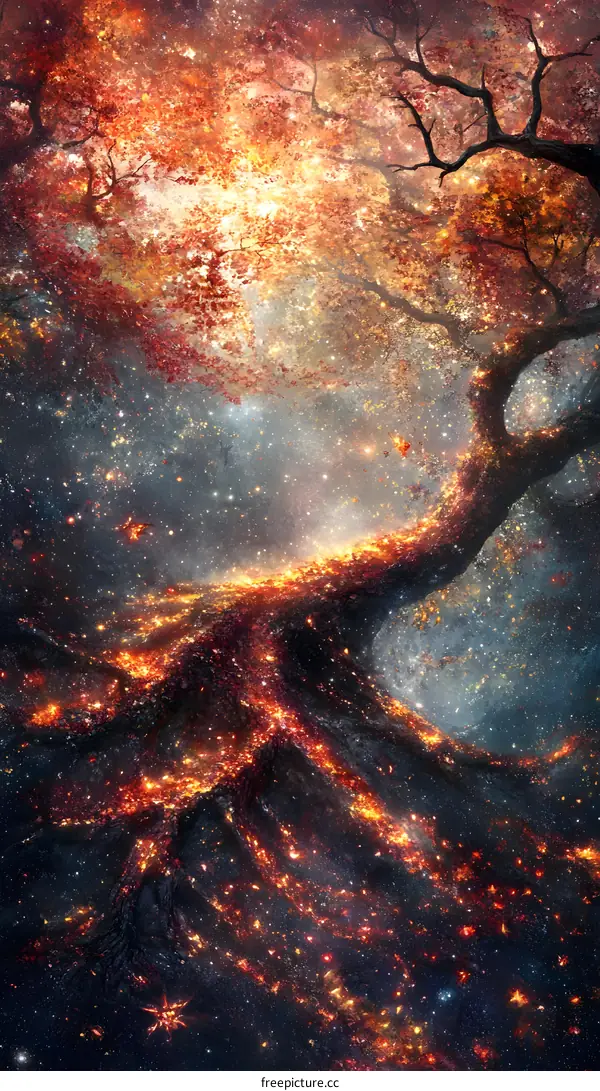 Burning Tree in the Night Sky