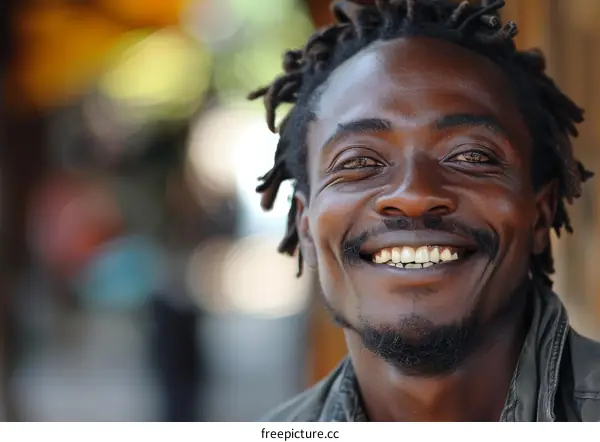 Portrait of a Smiling African Man with Dreadlocks