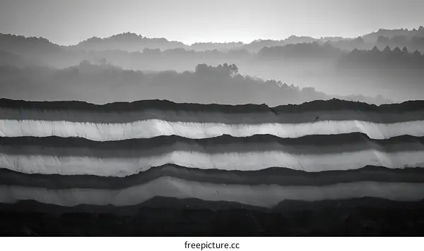 Layered Landscape of a Coal Mine Quarry
