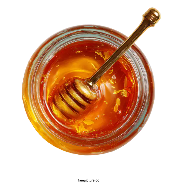 [Transparent Background PNG]Honey in a Glass Jar with Honey Dipper