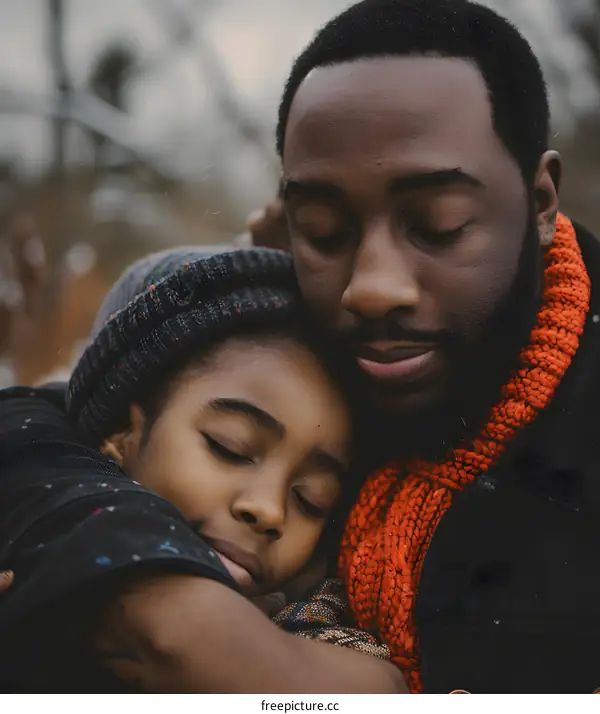 Father and Daughter Embrace in Winter