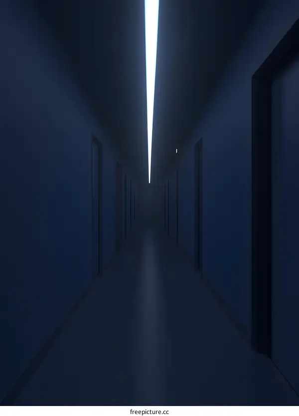Dark Blue Corridor With Bright Light