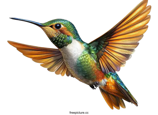 [Transparent Background PNG]A Colorful Hummingbird in Flight