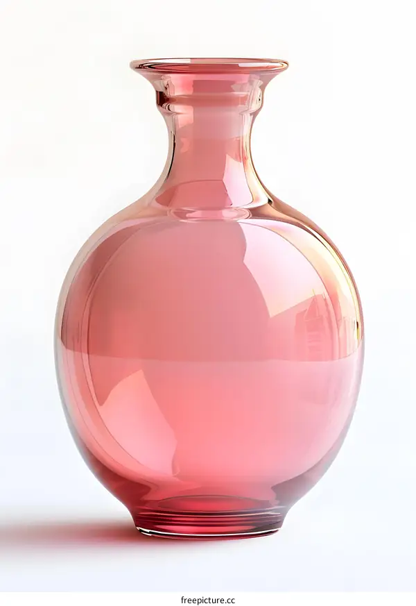 Pink glass vase on a white background