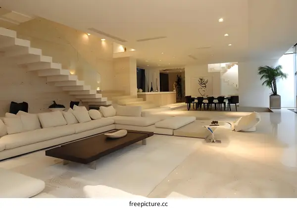 Modern Living Room Interior Design with White Sofa and Wooden Coffee Table