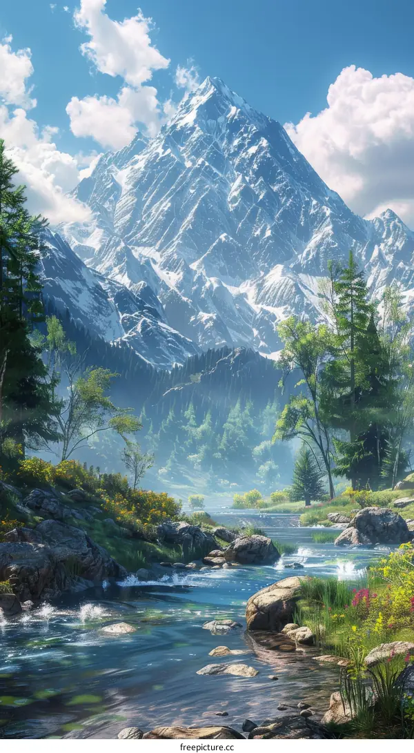 Majestic Snow-Capped Mountain Landscape with River