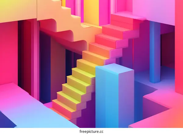 Abstract 3D Illustration of Stairs with Colorful Gradient Colors