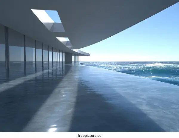 Modern Architecture with Ocean View and Blue Sky