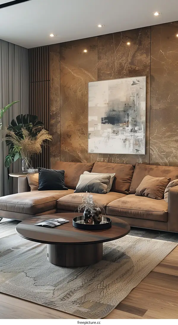 Modern Leather Sofa in Minimalist Living Room