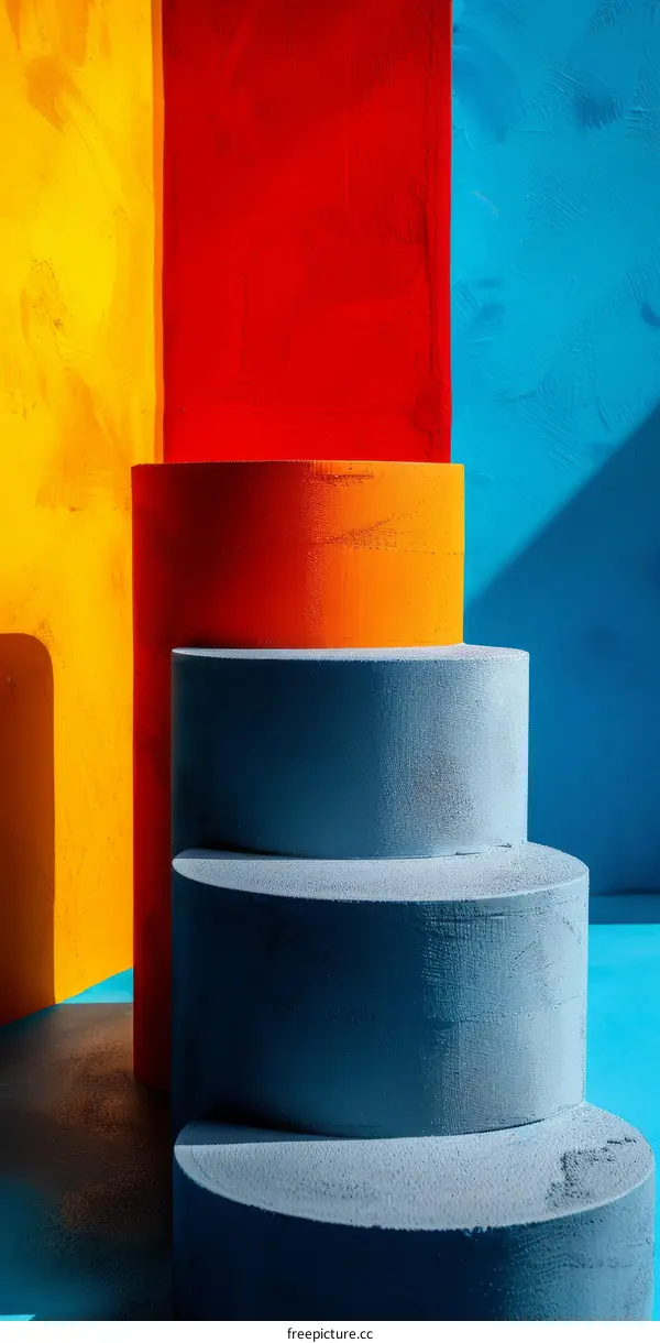 Abstract Geometric Composition with Colorful Cylinders