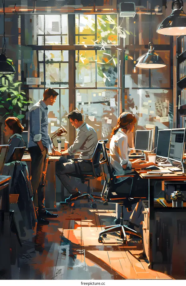 Colleagues working together in a creative office space