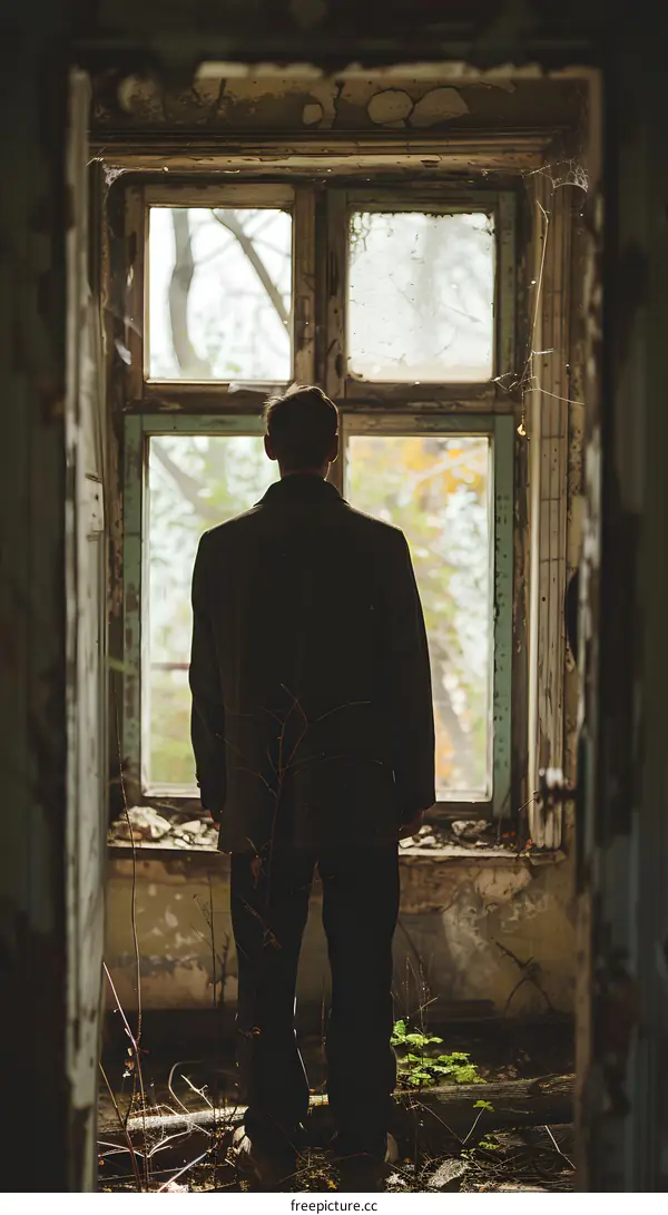 Man looking out the window