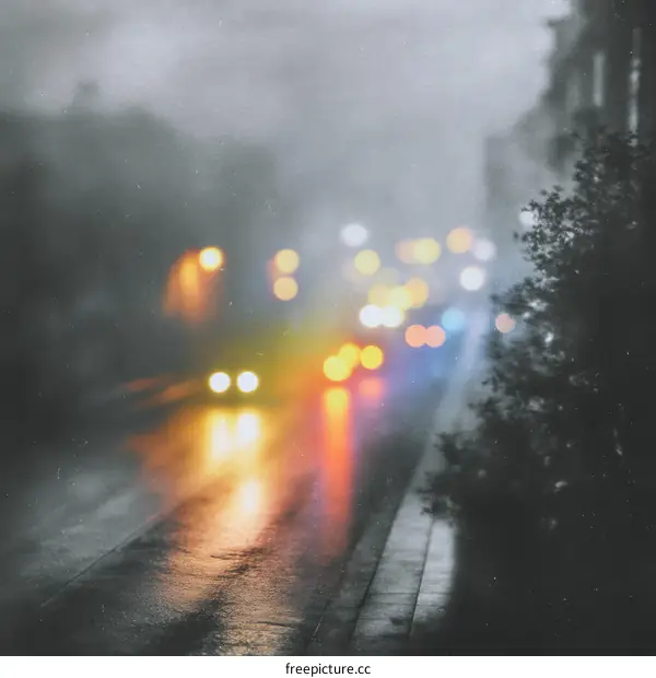 Rainy Night Cityscape Blurred Lights