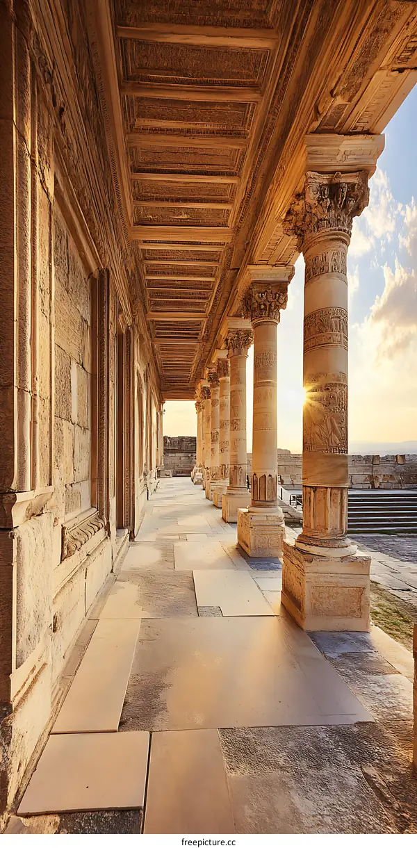 Ancient Roman Colonnade with Sunbeams