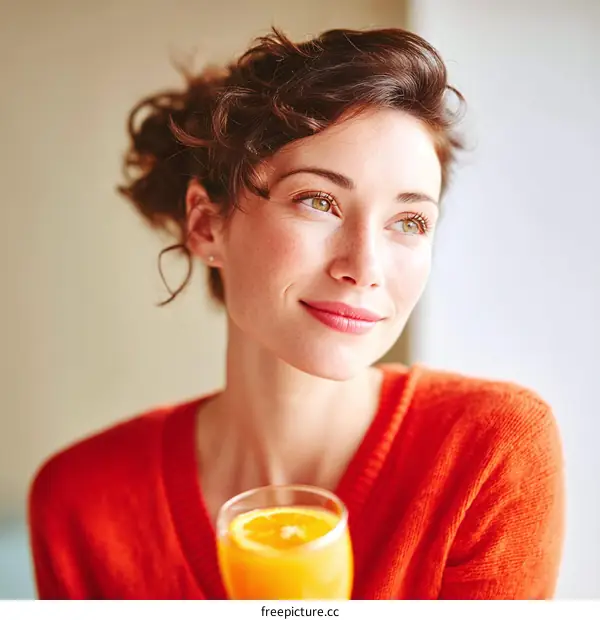 Woman Enjoying a Refreshing Orange Juice