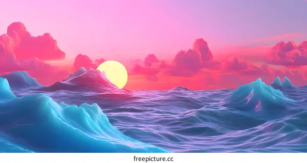Pink Sky and Blue Ocean Sunset