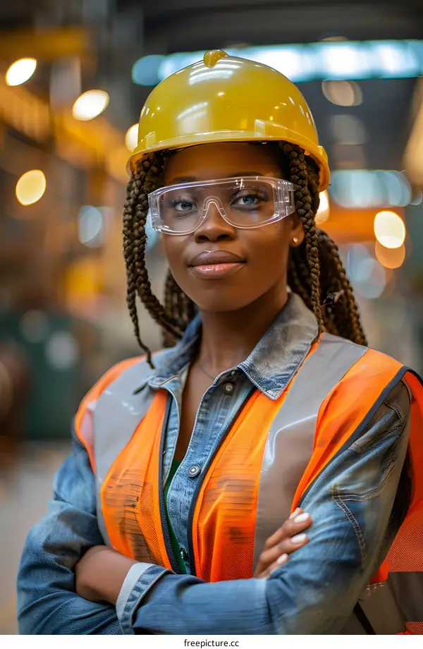 Confident Black Female Engineer in Factory Setting