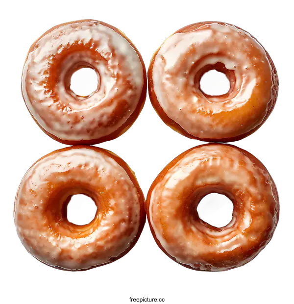 [Transparent Background PNG]Four Glazed Doughnuts on White Background