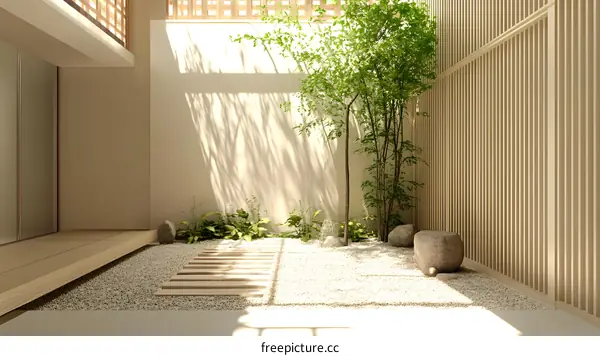 Minimalist Zen Garden Design with Gravel and Wood Path
