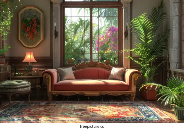 Stylish Living Room with Sofa and Plants by Window