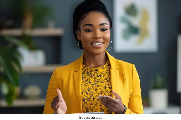 Confident African American Businesswoman in a Yellow Blazer