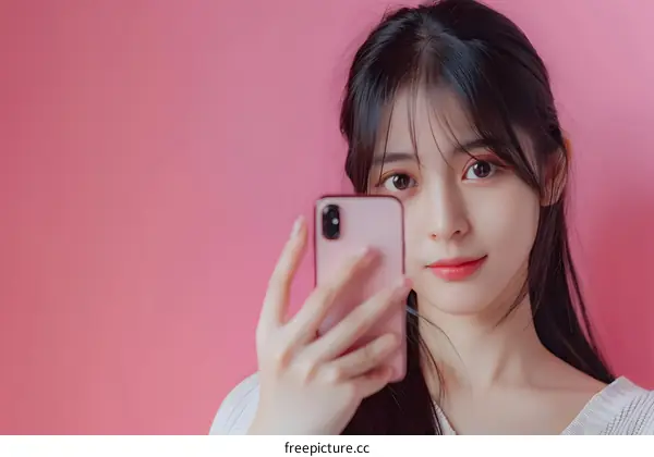 Young Asian Woman Taking Selfie with Smartphone