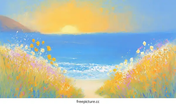 Coastal Sunset Meadow Painting