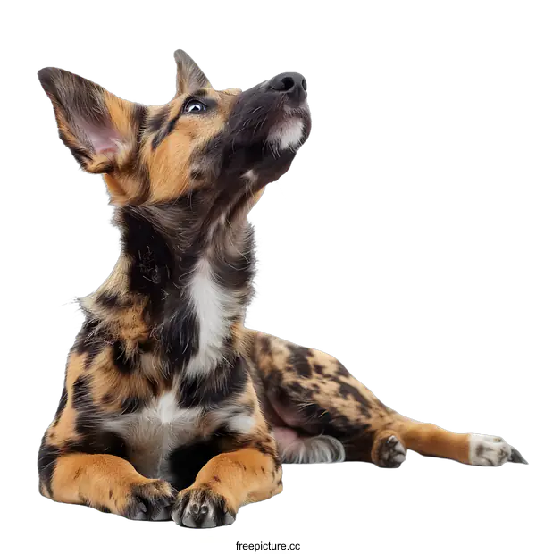 [Transparent Background PNG]Curious puppy looking up on white background