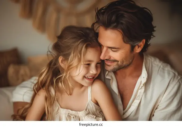 Happy father and daughter laughing together