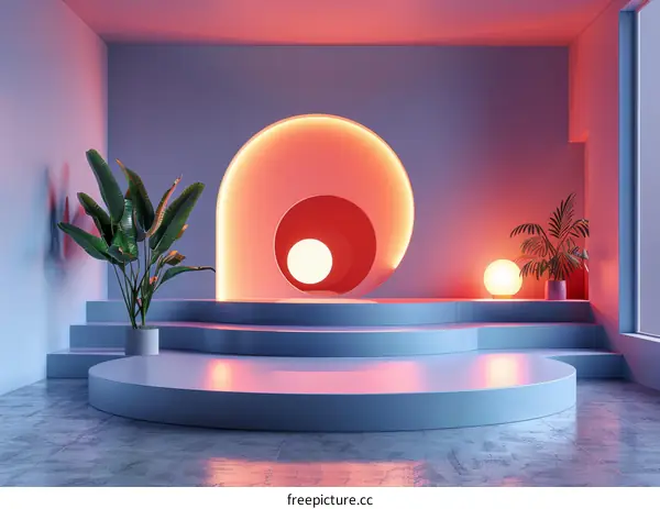 Modern Minimalist Empty Stage with Neon Lighting