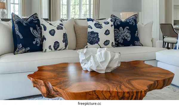 Modern Coastal Living Room Decor with Wooden Coffee Table