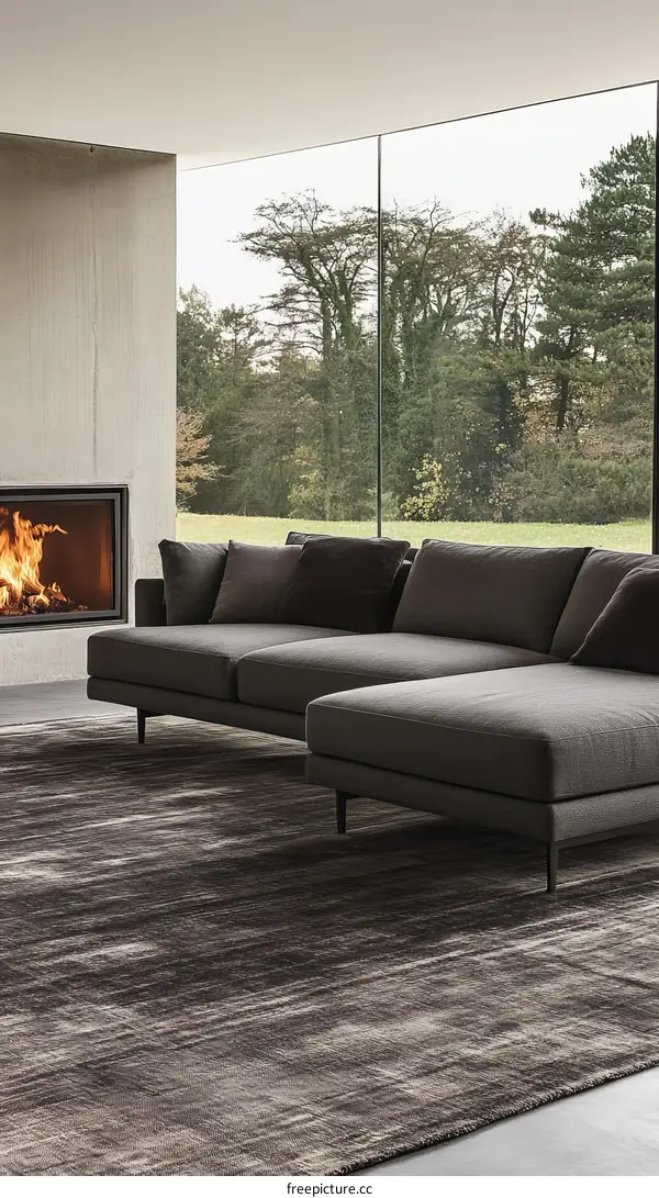 Modern Living Room Interior Design with Large Windows