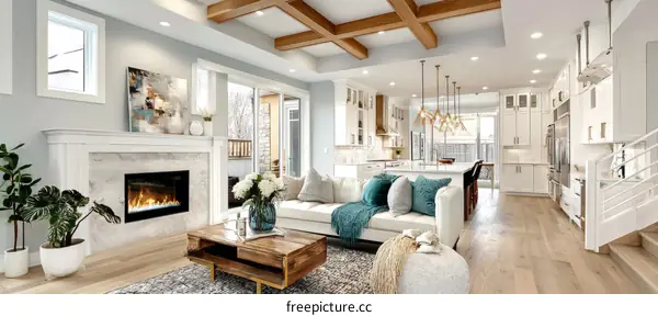 Modern Open-Concept Living Room with Fireplace
