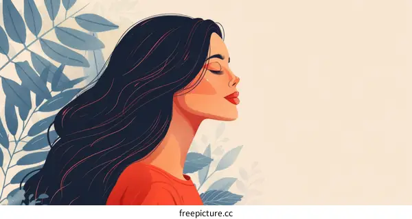 Woman with Long Black Hair in Profile