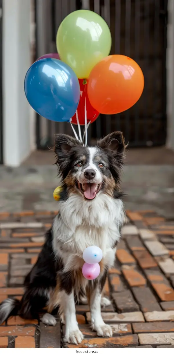 Adorable Border Collie and Colorful Balloons