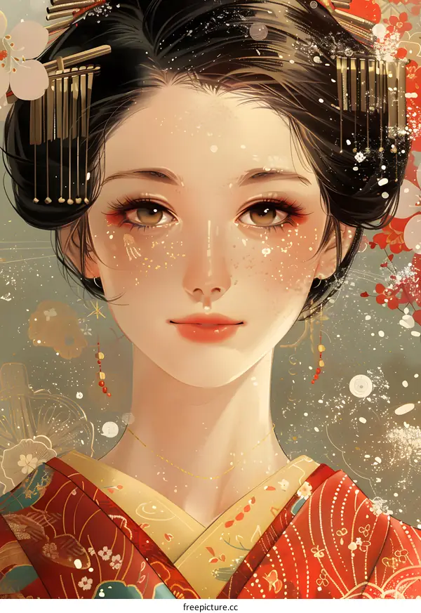 portrait of a beautiful asian woman in traditional japanese kimono