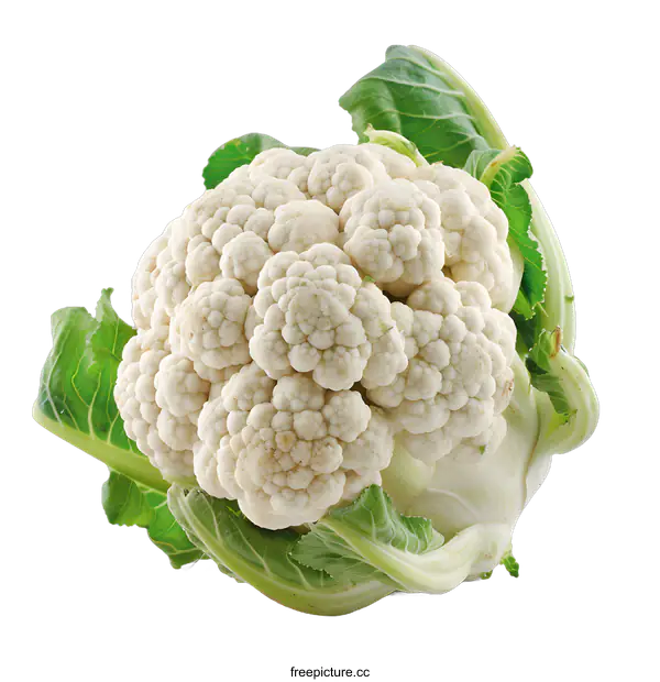 [Transparent Background PNG]Fresh Organic Cauliflower With Green Leaves