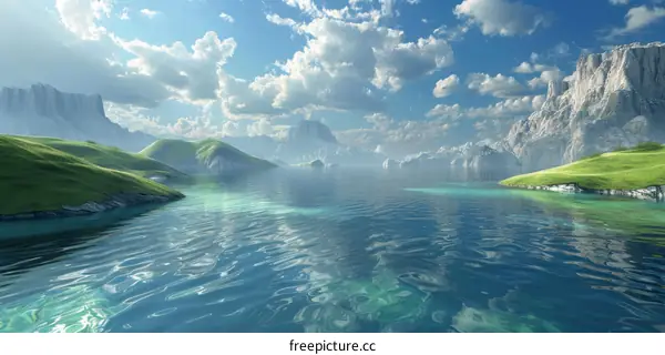 Fantasy Mountain and Sea Landscape